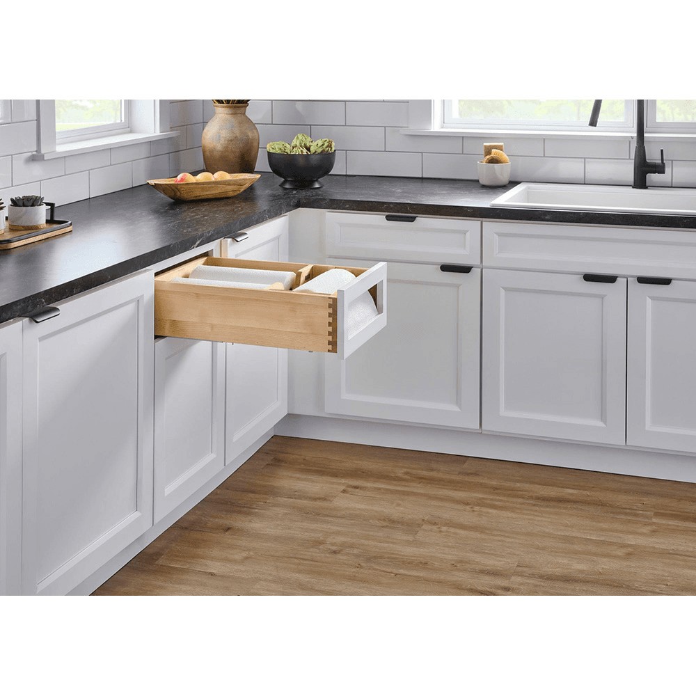 15" Paper Towel Drawer System with BLUM Soft-Close Slides for 18" Base Cabinets, Dark Brown Alt 5 - Image