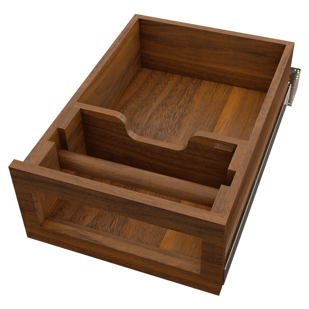 15" Paper Towel Drawer System with BLUM Soft-Close Slides for 18" Base Cabinets, Dark Brown Main - Image