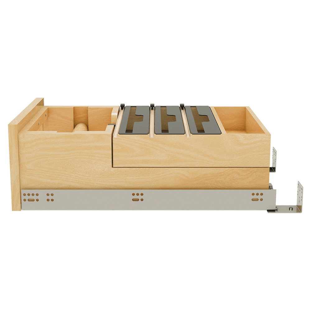 15" Paper Towel/Foil Wrap Tiered Drawer System with BLUM Soft-Close Slides for 18" Base Cabinets, Dark Brown Alt 1 - Image