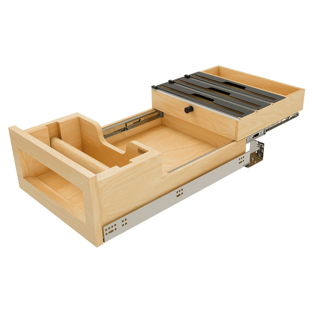 15" Paper Towel/Foil Wrap Tiered Drawer System with BLUM Soft-Close Slides for 18" Base Cabinets, Dark Brown Alt 3 - Image