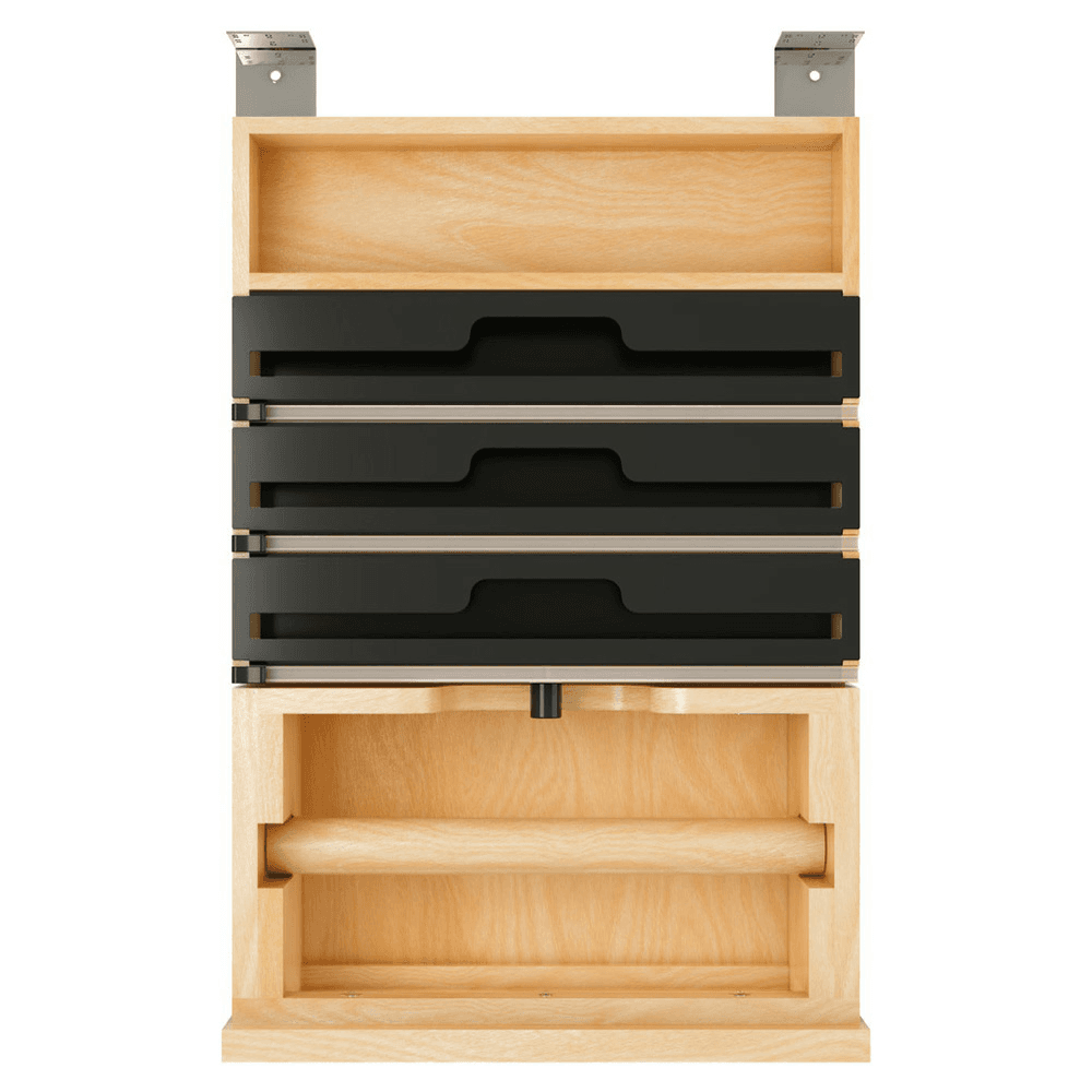 15" Paper Towel/Foil Wrap Tiered Drawer System with BLUM Soft-Close Slides for 18" Base Cabinets, Dark Brown Alt 5 - Image