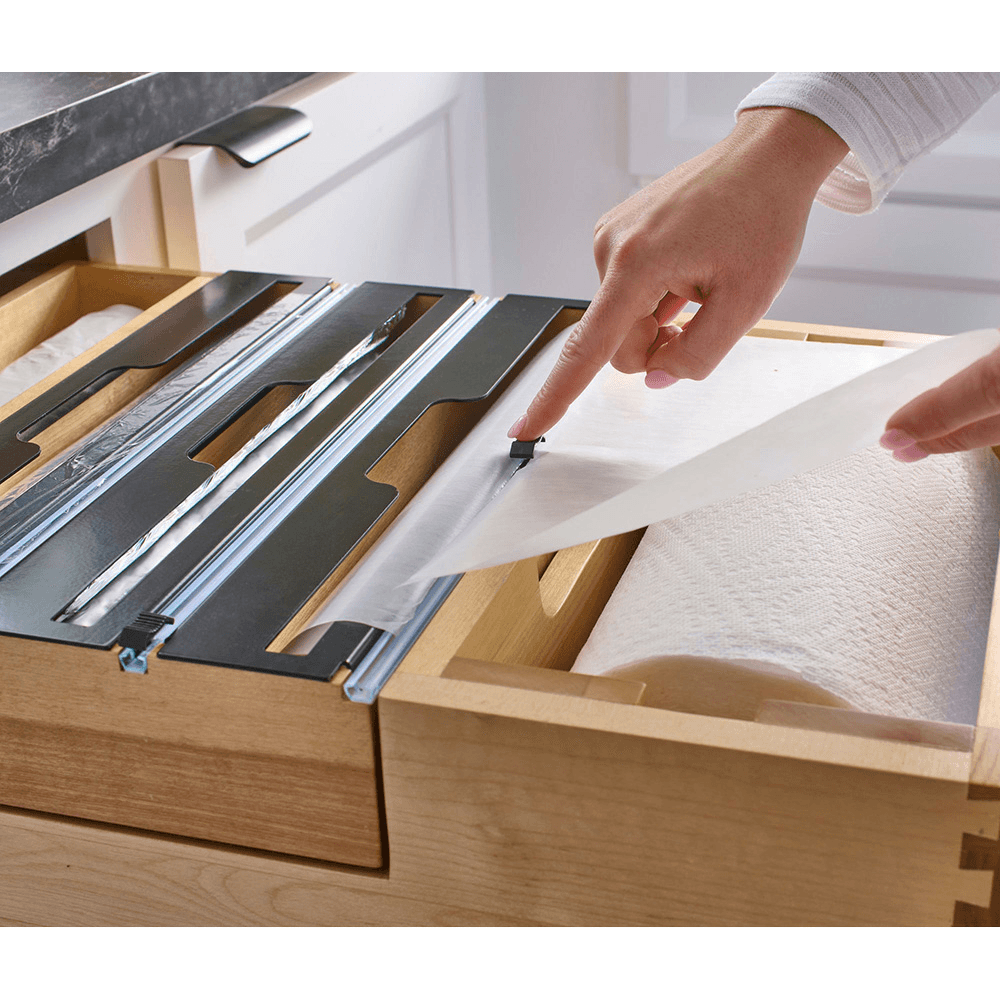 15" Paper Towel/Foil Wrap Tiered Drawer System with BLUM Soft-Close Slides for 18" Base Cabinets, Dark Brown Alt 6 - Image