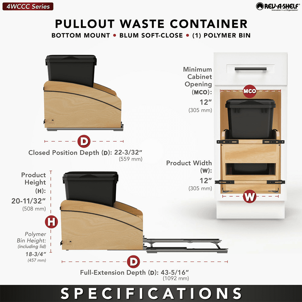 Single 35 Qt. Craftsman Collection Bottom Mount Pullout Waste Container, Black Alt 6 - Image