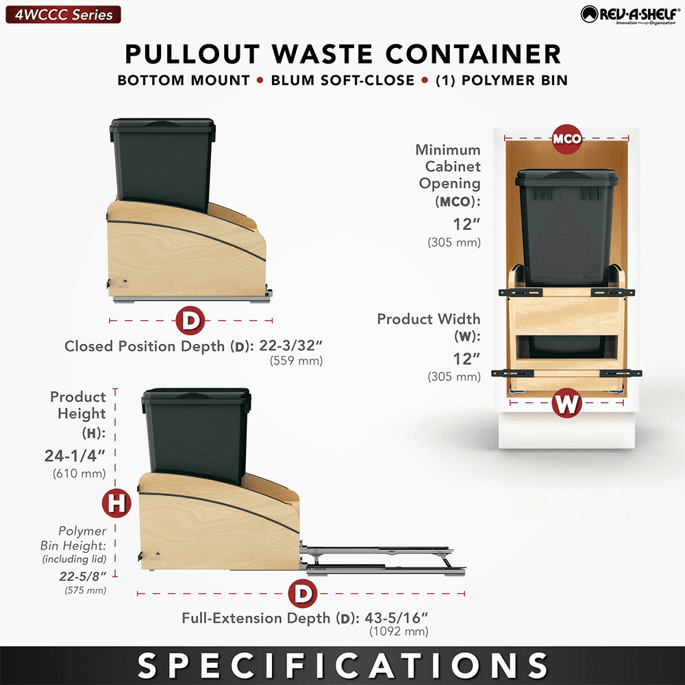 Single 50 Qt. Craftsman Collection Bottom Mount Pullout Waste Container, Black Alt 6 - Image