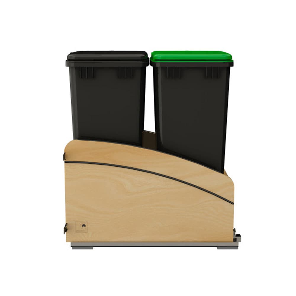 Double 50 Qt. Craftsman Collection Bottom Mount Pullout Waste Container, Black - Side - Closed