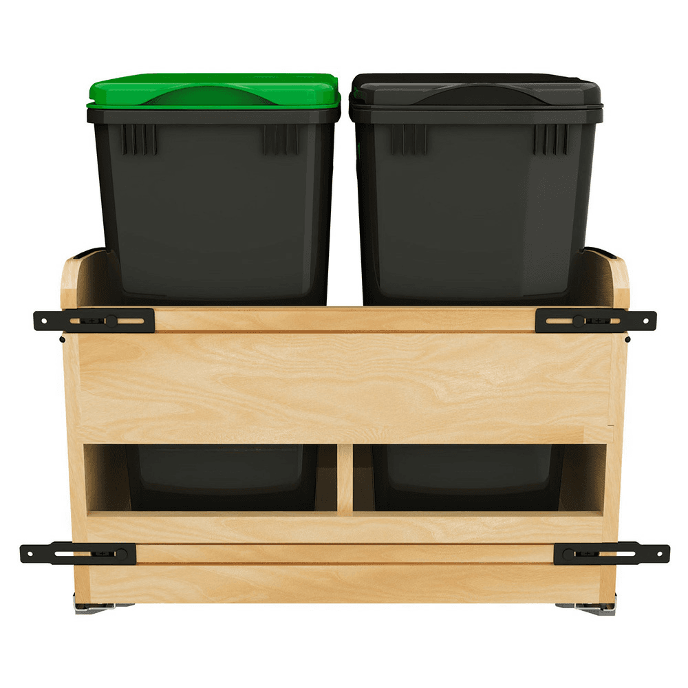 Double 32 Qt. Craftsman Collection Bottom Mount Pullout Waste Container, Black Alt 2 - Image