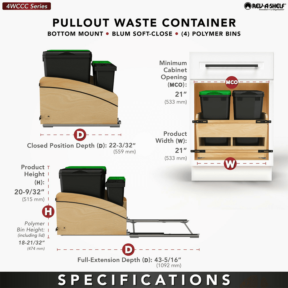Double 32 Qt. Craftsman Collection Bottom Mount Pullout Waste Container, Black Alt 7 - Image