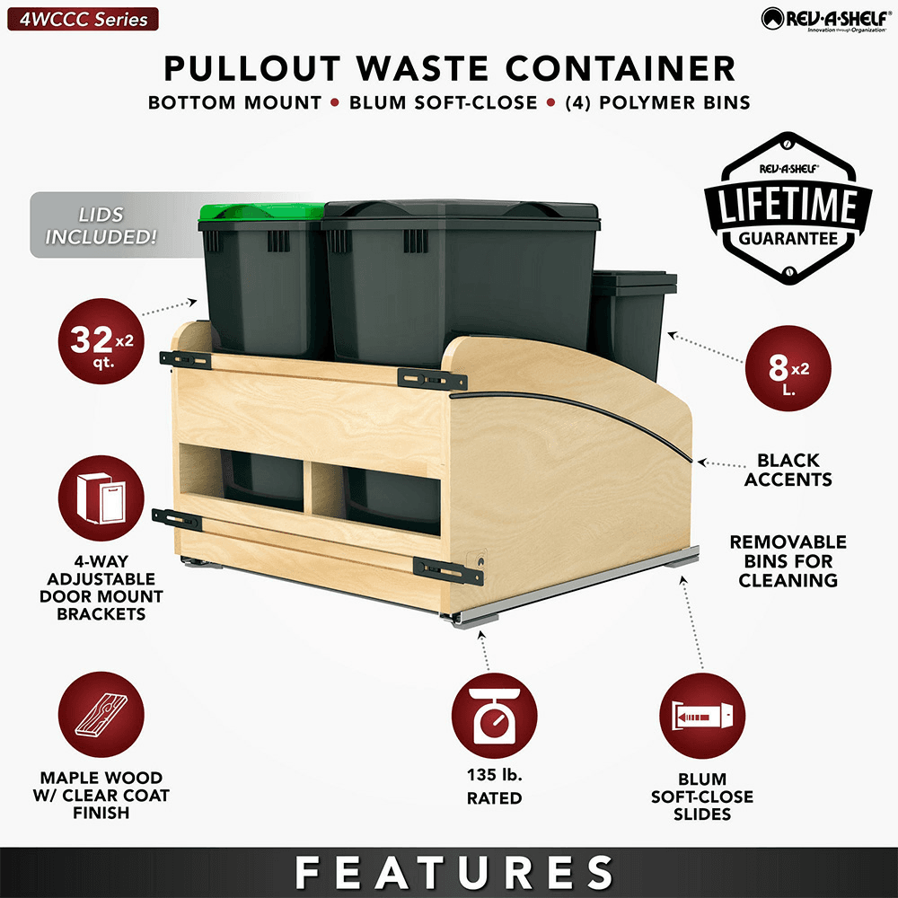 Double 32 Qt. Craftsman Collection Bottom Mount Pullout Waste Container, Black Alt 8 - Image