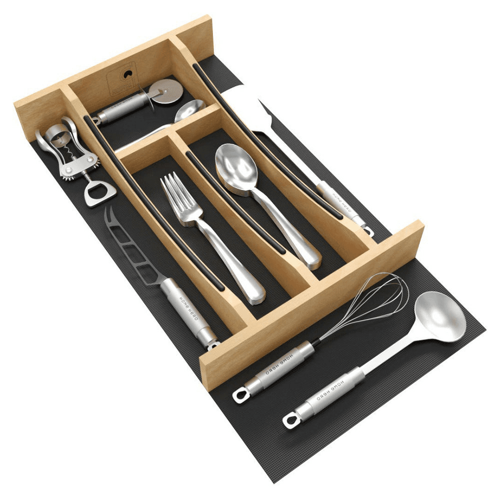 10-1/4" Craftsman Cutlery Drawer Insert with Black Accent, Light Brown Alt 4 - Image