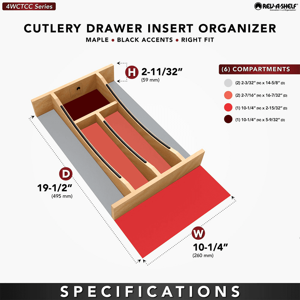 10-1/4" Craftsman Cutlery Drawer Insert with Black Accent, Light Brown Alt 5 - Image