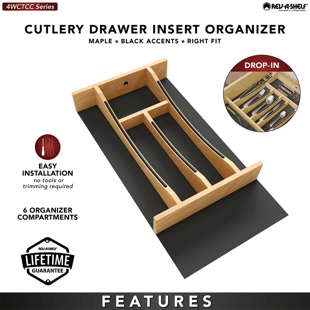 10-1/4" Craftsman Cutlery Drawer Insert with Black Accent, Light Brown Alt 6 - Image