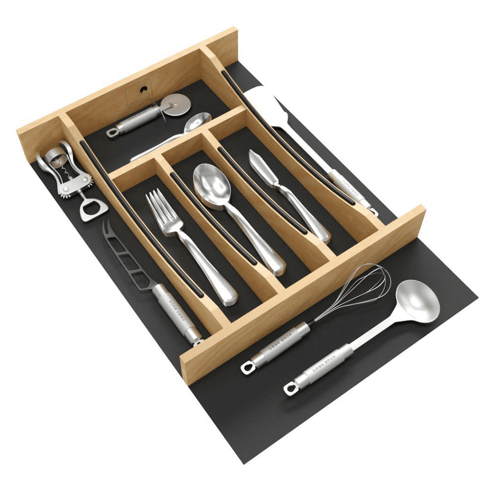 13-1/4" Craftsman Cutlery Drawer Insert with Black Accent, Light Brown Alt 4 - Image