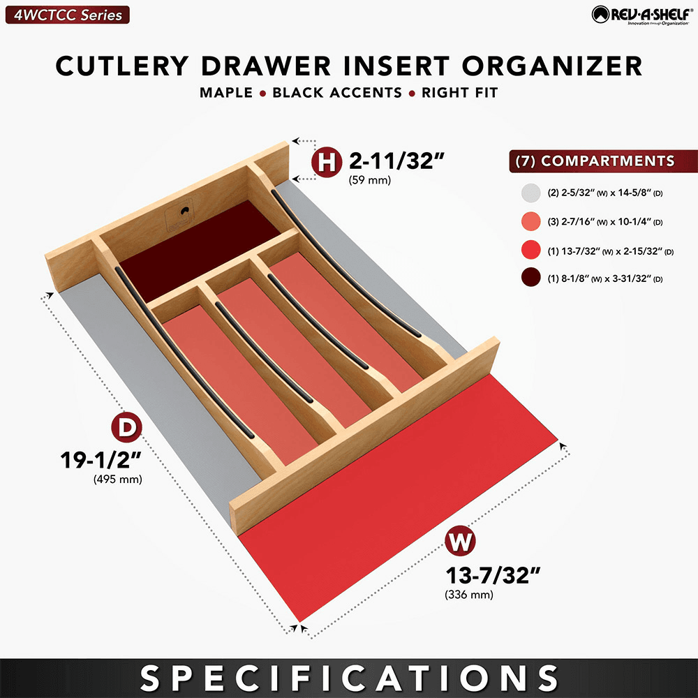 13-1/4" Craftsman Cutlery Drawer Insert with Black Accent, Light Brown Alt 6 - Image