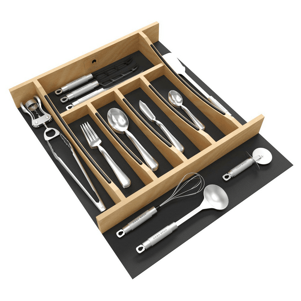 16-1/4" Craftsman Cutlery Drawer Insert with Black Accent, Light Brown Alt 4 - Image