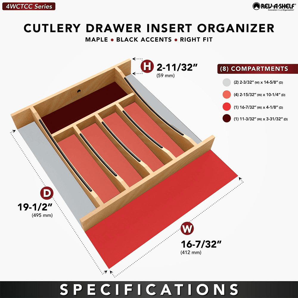 16-1/4" Craftsman Cutlery Drawer Insert with Black Accent, Light Brown Alt 5 - Image