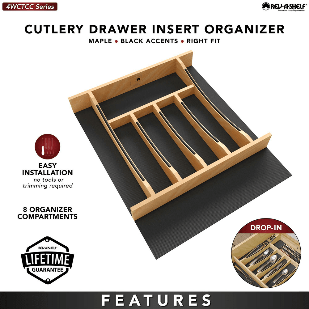 16-1/4" Craftsman Cutlery Drawer Insert with Black Accent, Light Brown Alt 6 - Image