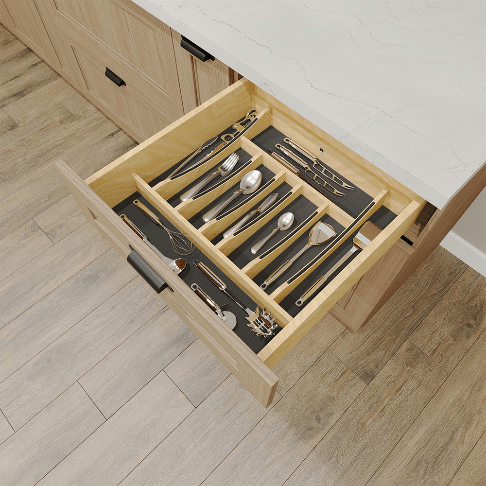 19-1/4" Craftsman Cutlery Drawer Insert with Black Accent, Light Brown Alt 4 - Image