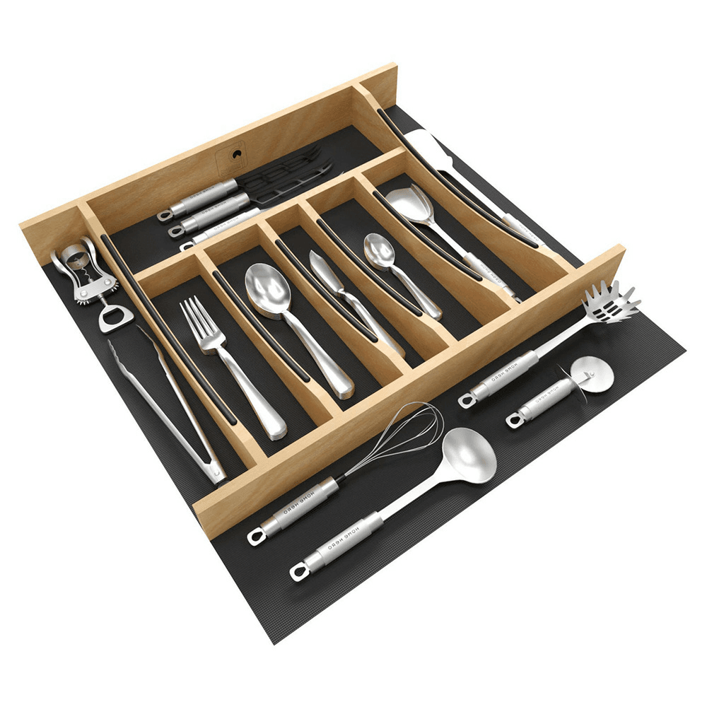 19-1/4" Craftsman Cutlery Drawer Insert with Black Accent, Light Brown Alt 5 - Image