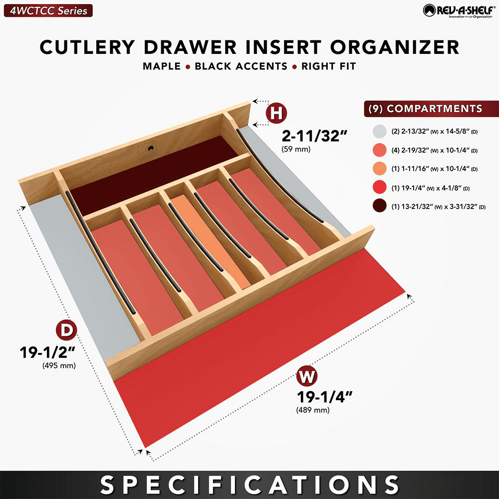 19-1/4" Craftsman Cutlery Drawer Insert with Black Accent, Light Brown Alt 6 - Image