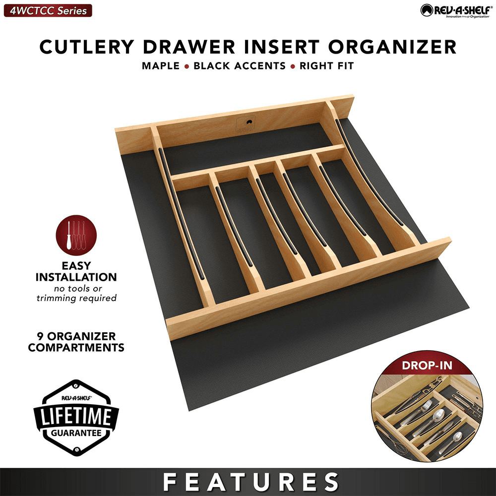 19-1/4" Craftsman Cutlery Drawer Insert with Black Accent, Light Brown Alt 7 - Image
