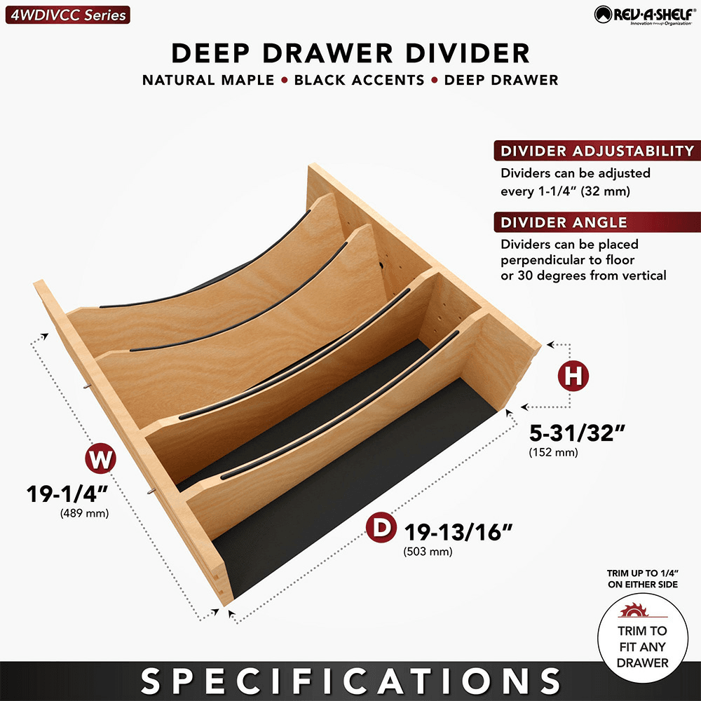 19-1/4" Craftsman Adjustable Deep Cutlery Drawer Divider Insert with Black Accent, Light Brown Alt 11 - Image