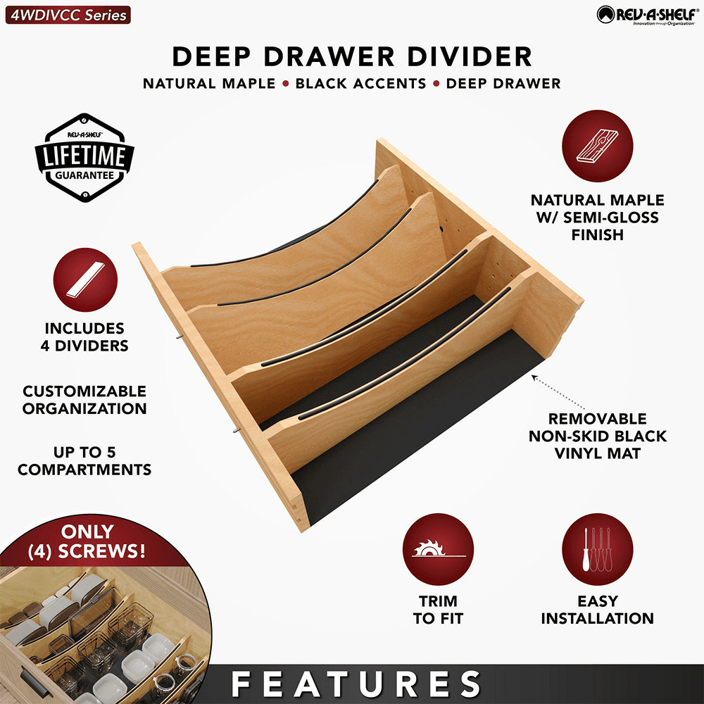 19-1/4" Craftsman Adjustable Deep Cutlery Drawer Divider Insert with Black Accent, Light Brown Alt 12 - Image