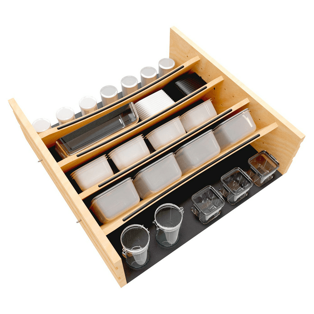 19-1/4" Craftsman Adjustable Deep Cutlery Drawer Divider Insert with Black Accent, Light Brown Alt 9 - Image