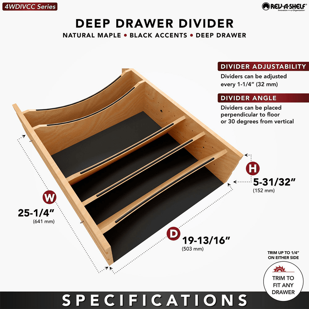 25-1/4" Craftsman Adjustable Deep Cutlery Drawer Divider Insert with Black Accent, Light Brown Alt 10 - Image