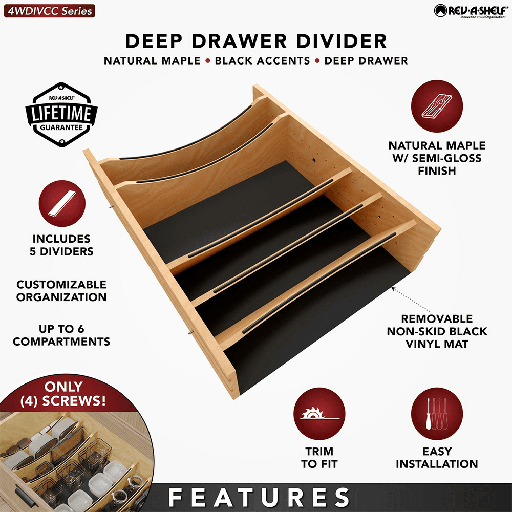 25-1/4" Craftsman Adjustable Deep Cutlery Drawer Divider Insert with Black Accent, Light Brown Alt 11 - Image