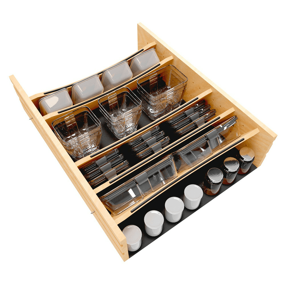 25-1/4" Craftsman Adjustable Deep Cutlery Drawer Divider Insert with Black Accent, Light Brown Alt 7 - Image