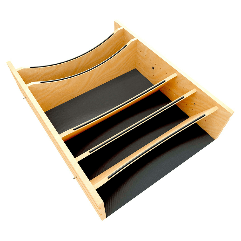 25-1/4" Craftsman Adjustable Deep Cutlery Drawer Divider Insert with Black Accent, Light Brown Main - Image