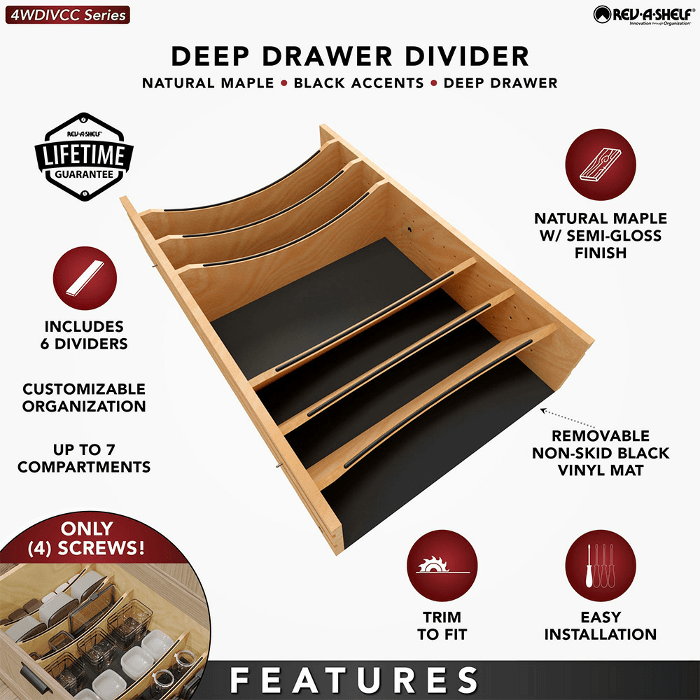 31-7/32" Craftsman Adjustable Deep Cutlery Drawer Divider Insert with Black Accent, Light Brown Alt 10 - Image
