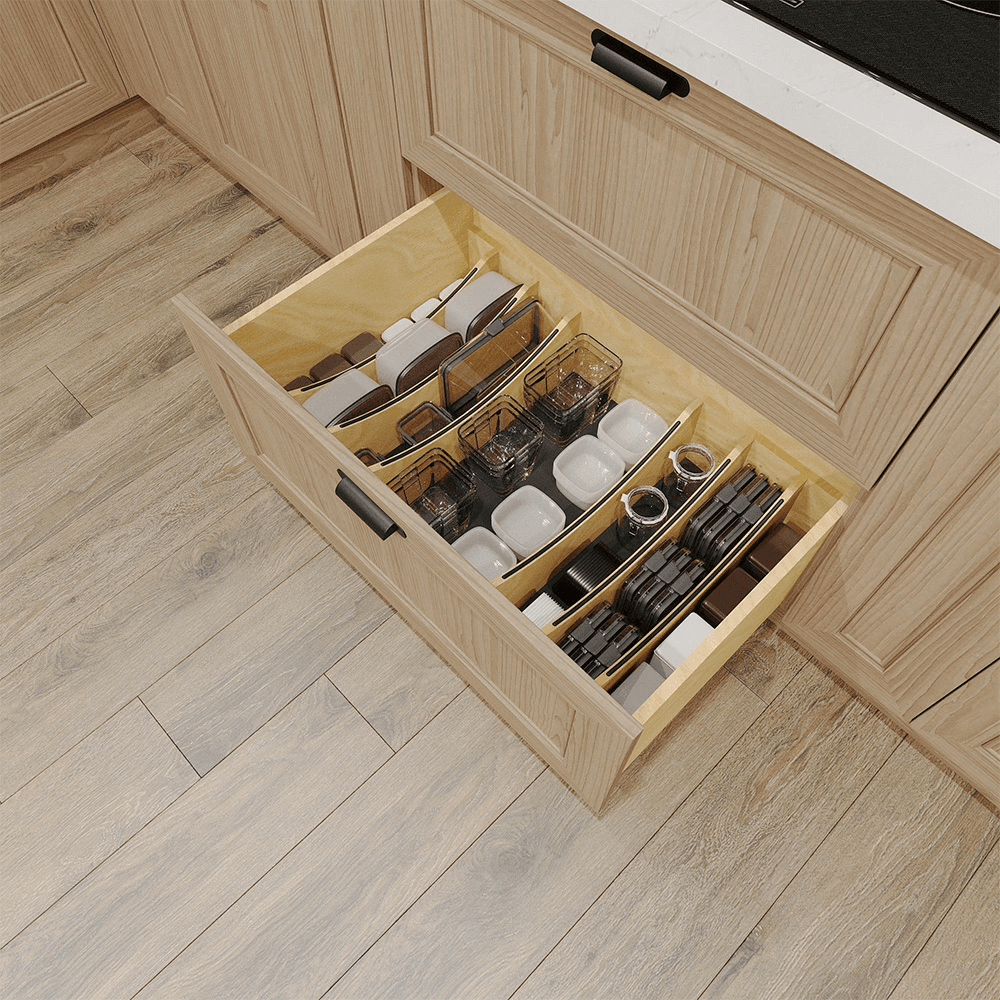 31-7/32" Craftsman Adjustable Deep Cutlery Drawer Divider Insert with Black Accent, Light Brown Alt 5 - Image