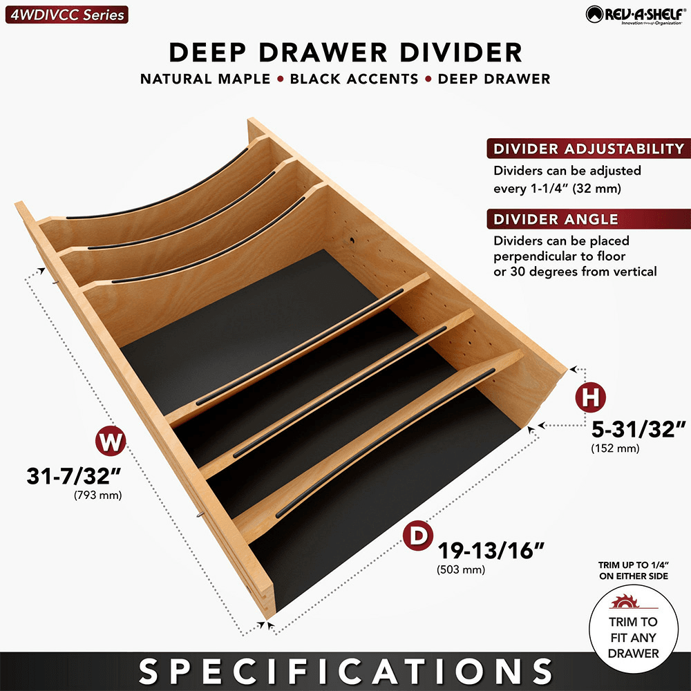 31-7/32" Craftsman Adjustable Deep Cutlery Drawer Divider Insert with Black Accent, Light Brown Alt 9 - Image