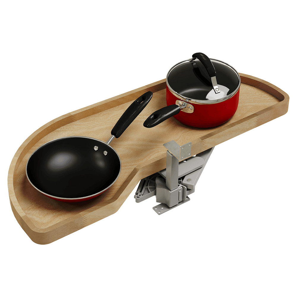 Single-Tier Girasolo Left-Hand Wood Classic Shelves Blind Corner Optimizer with Soft-Close for 15" Corner Cabinet, Light Brown Alt 9 - Image