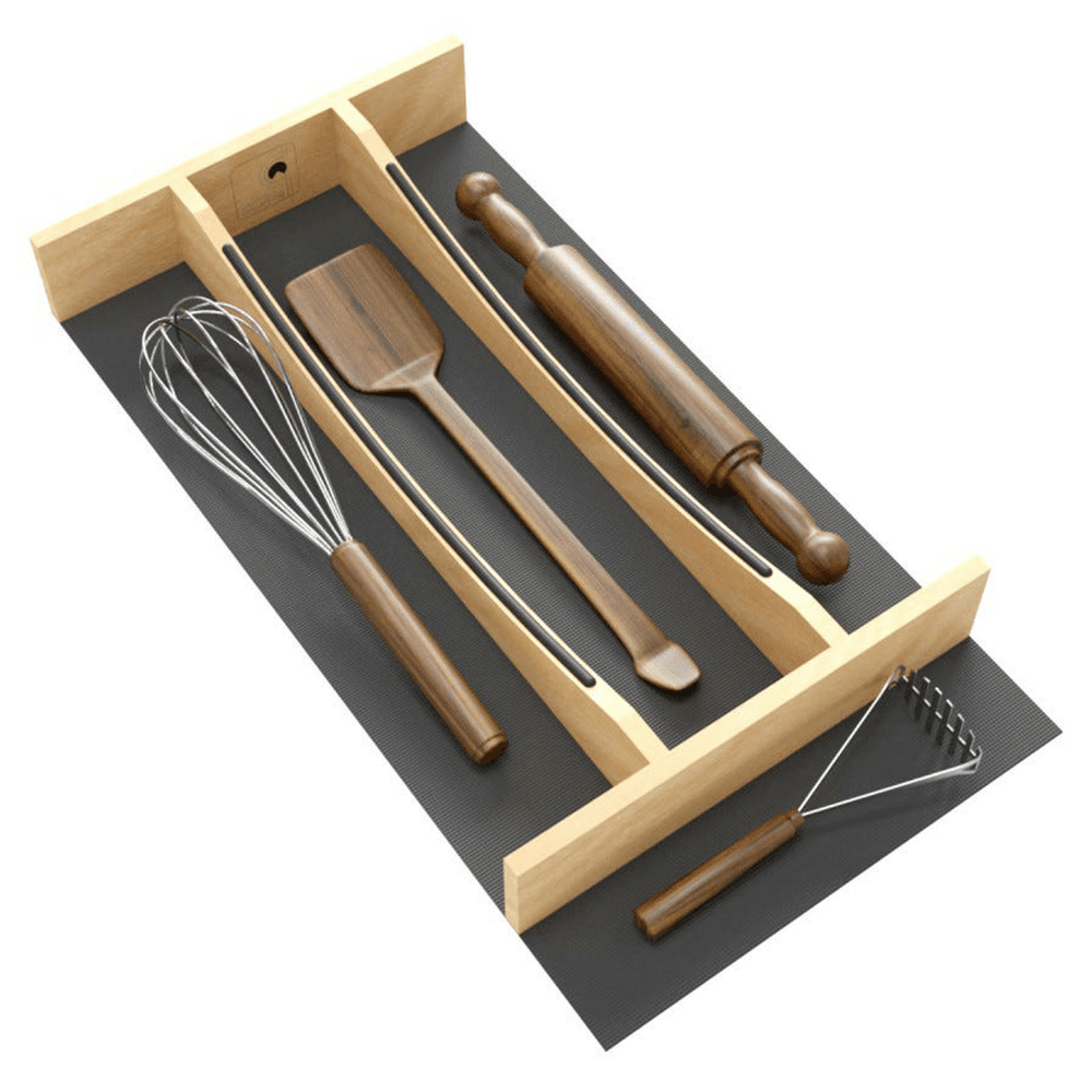 10-1/4" Craftsman Utensil Drawer Insert with Black Accent, Light Brown Alt 4 - Image