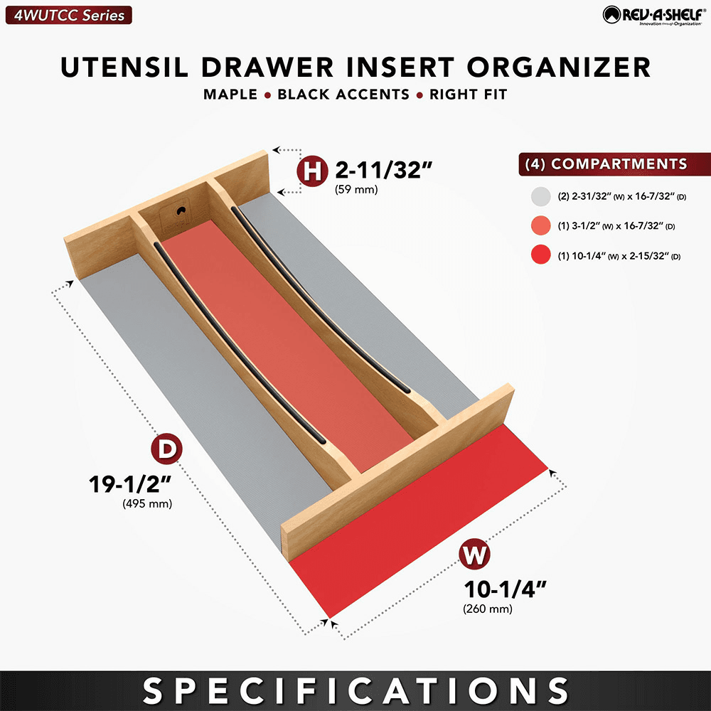 10-1/4" Craftsman Utensil Drawer Insert with Black Accent, Light Brown Alt 5 - Image