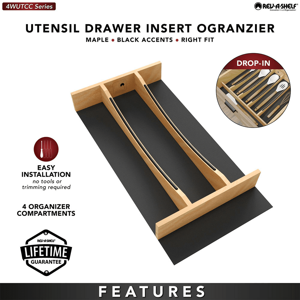 10-1/4" Craftsman Utensil Drawer Insert with Black Accent, Light Brown Alt 6 - Image