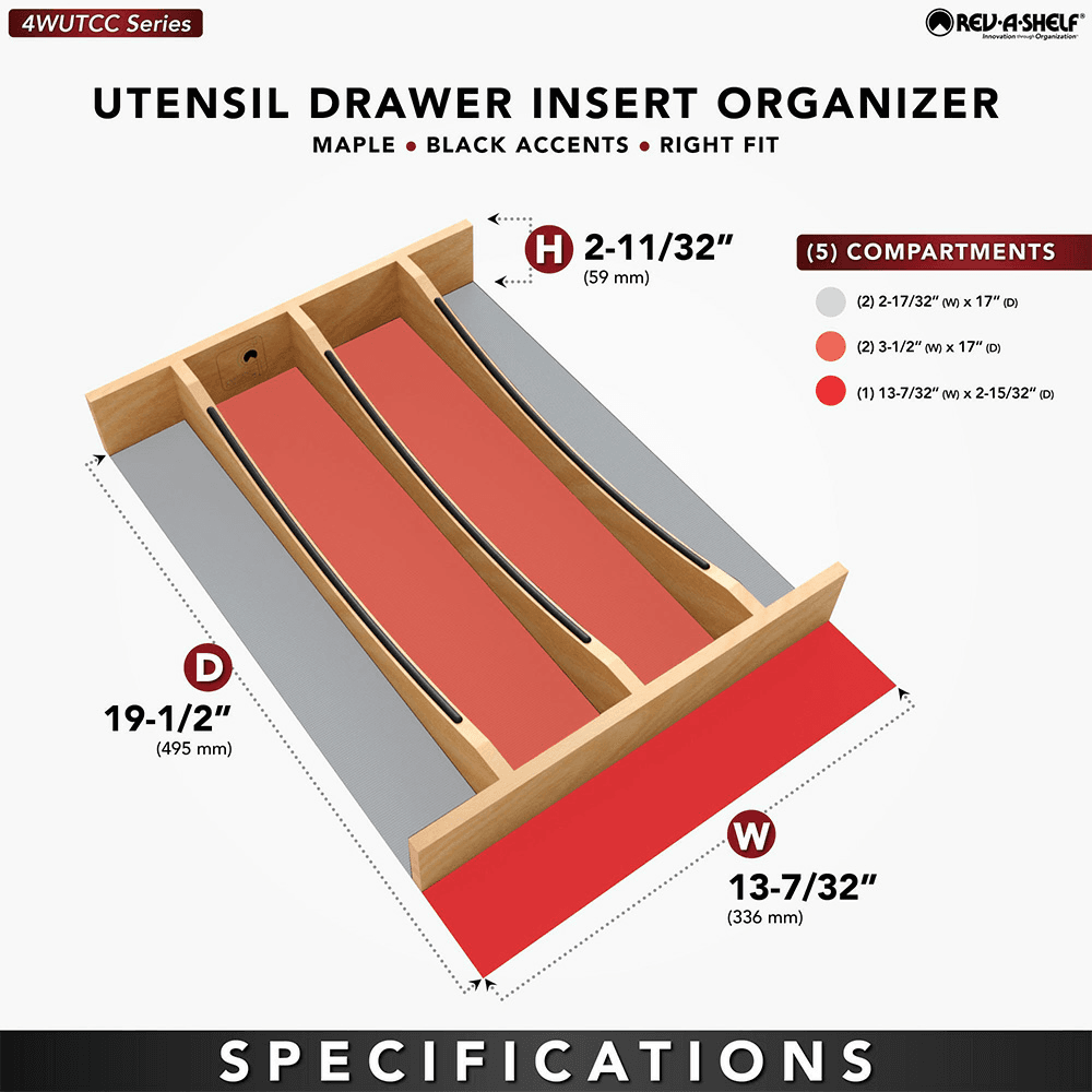 13-7/32" Craftsman Utensil Drawer Insert with Black Accent, Light Brown Alt 5 - Image