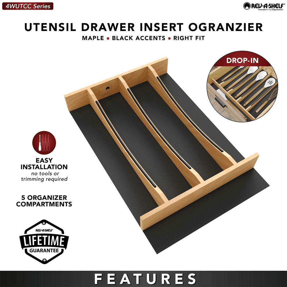 13-7/32" Craftsman Utensil Drawer Insert with Black Accent, Light Brown Alt 6 - Image