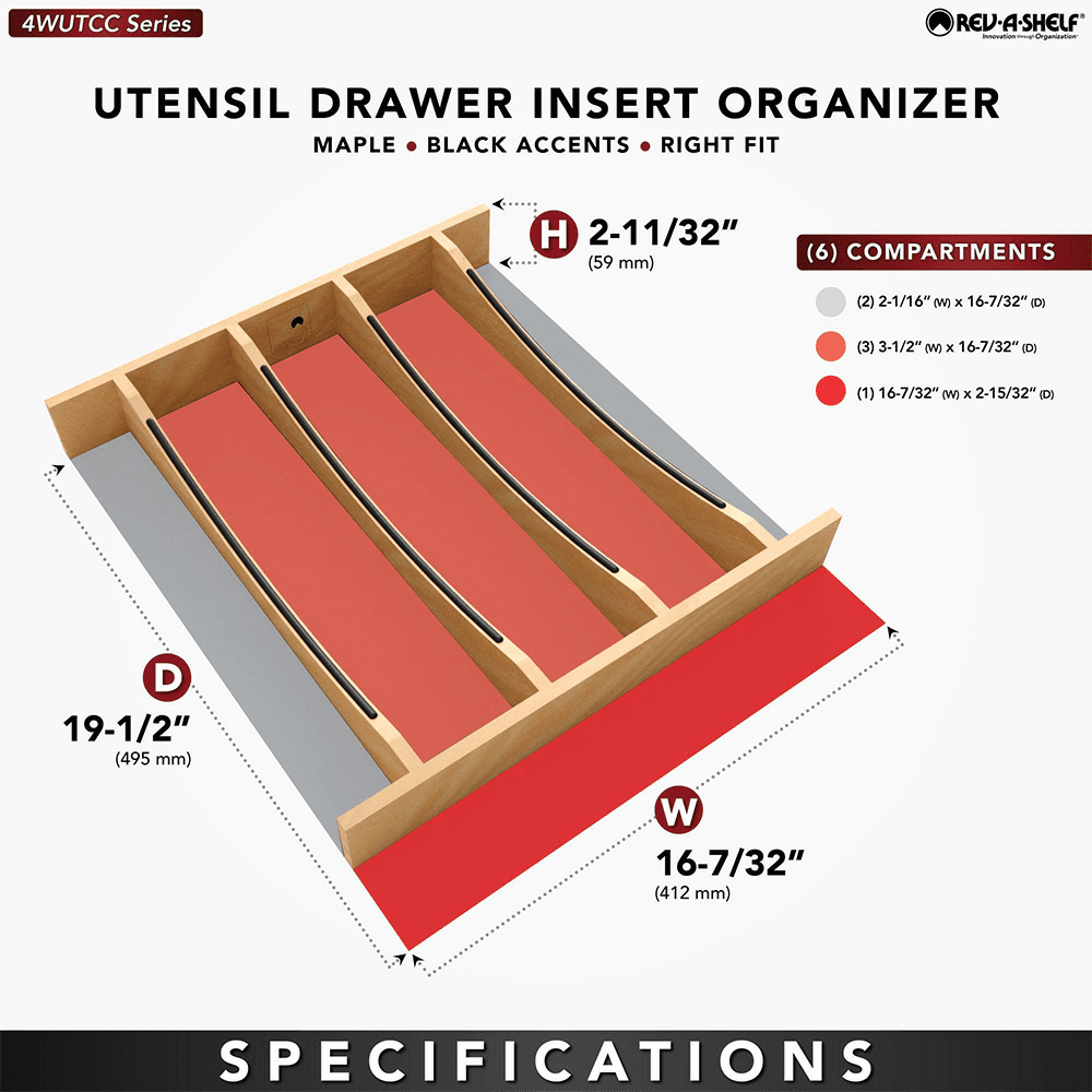 16-7/32" Craftsman Utensil Drawer Insert with Black Accent, Light Brown Alt 4 - Image