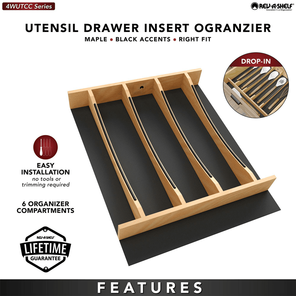 16-7/32" Craftsman Utensil Drawer Insert with Black Accent, Light Brown Alt 5 - Image