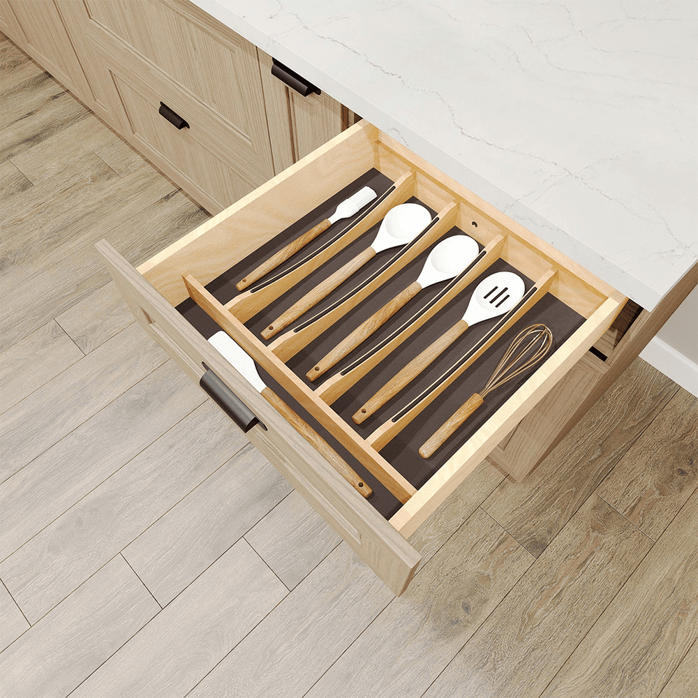 19-1/4" Craftsman Utensil Drawer Insert with Black Accent, Light Brown Alt 3 - Image