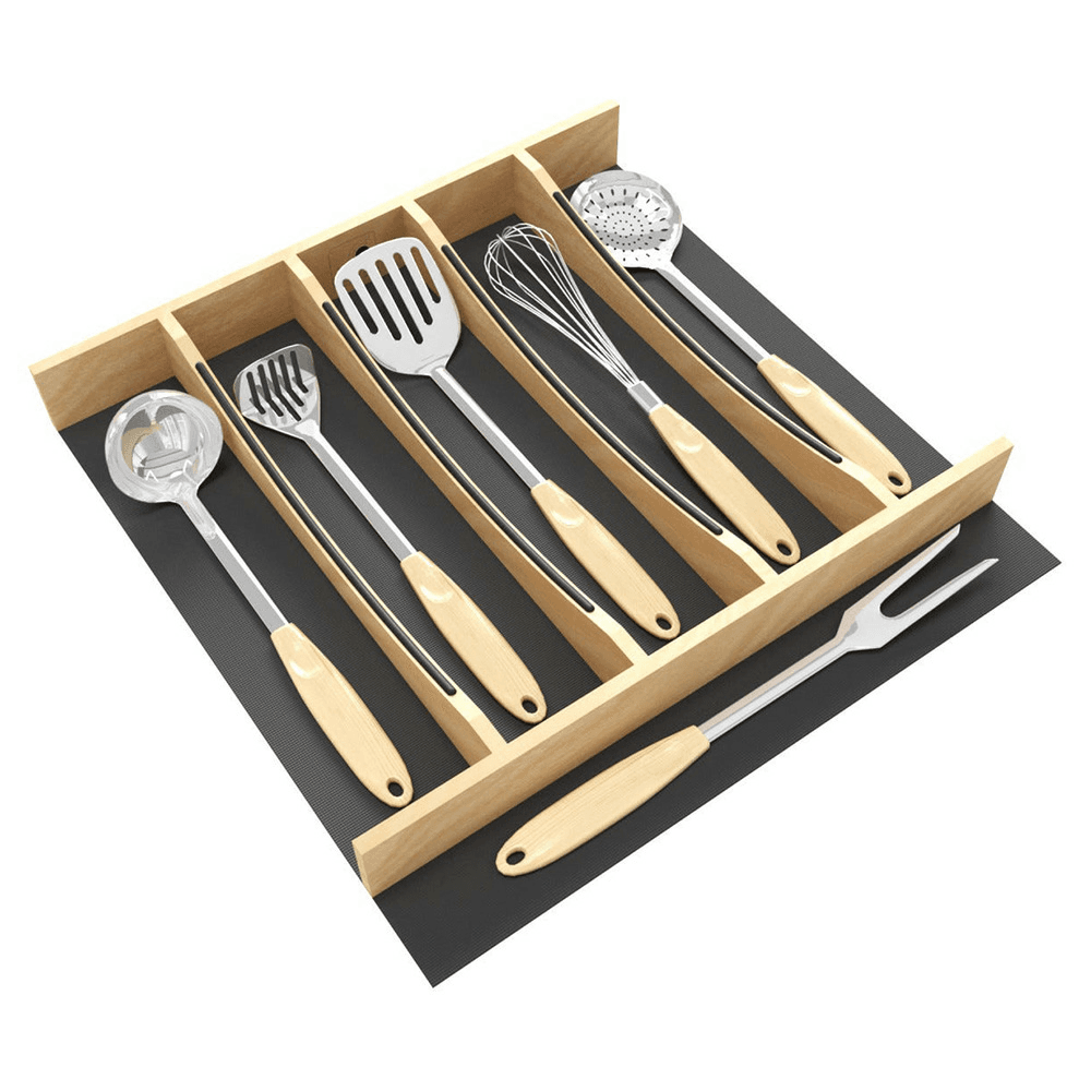 19-1/4" Craftsman Utensil Drawer Insert with Black Accent, Light Brown Alt 4 - Image