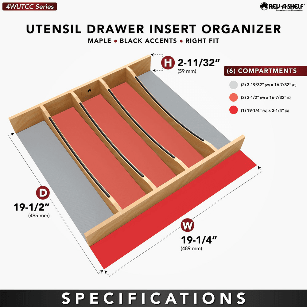 19-1/4" Craftsman Utensil Drawer Insert with Black Accent, Light Brown Alt 5 - Image