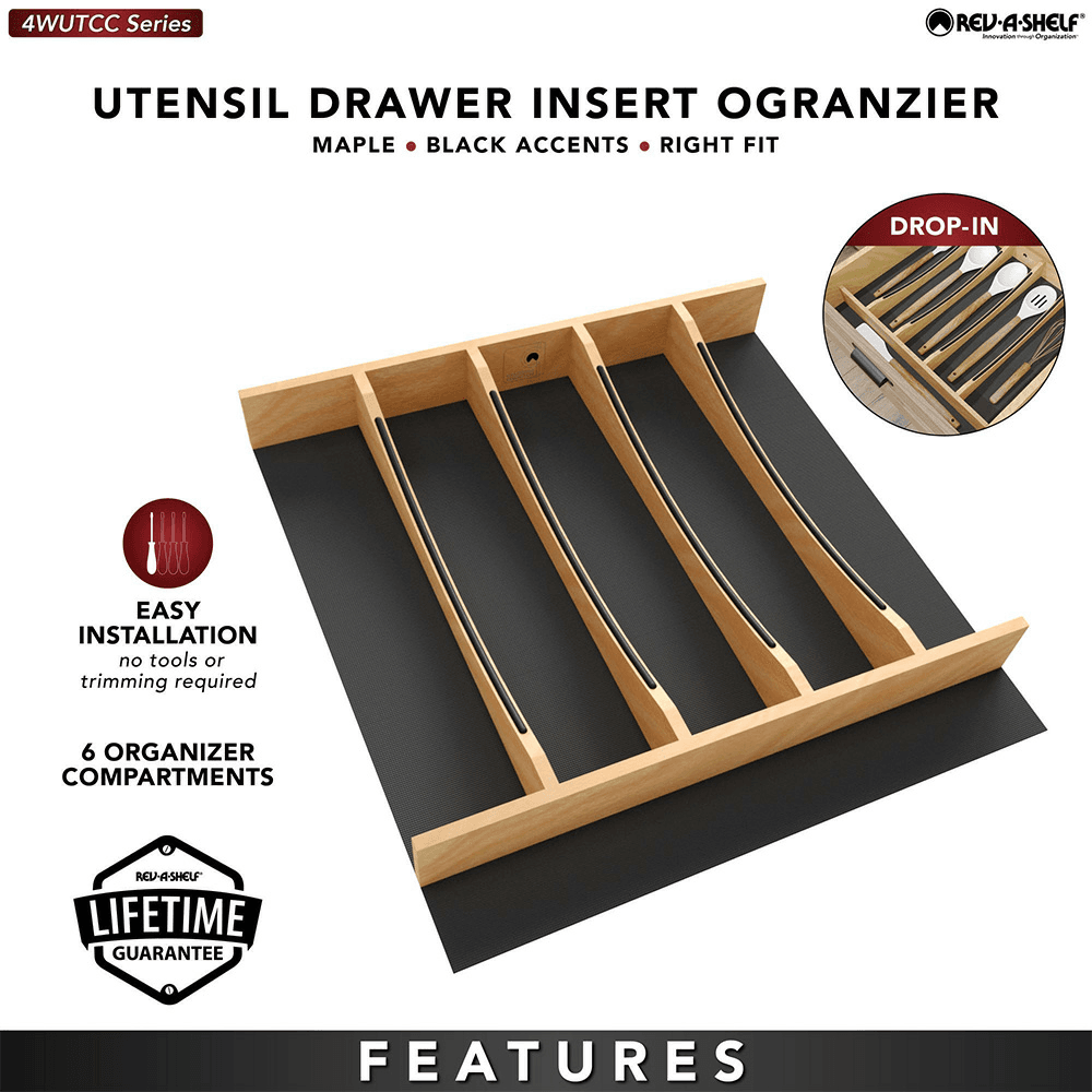 19-1/4" Craftsman Utensil Drawer Insert with Black Accent, Light Brown Alt 6 - Image