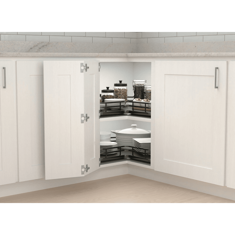 28" Kidney Lazy Susan with Swivel Bearing for Corner Base Cabinet, Almond Alt 6 - Image