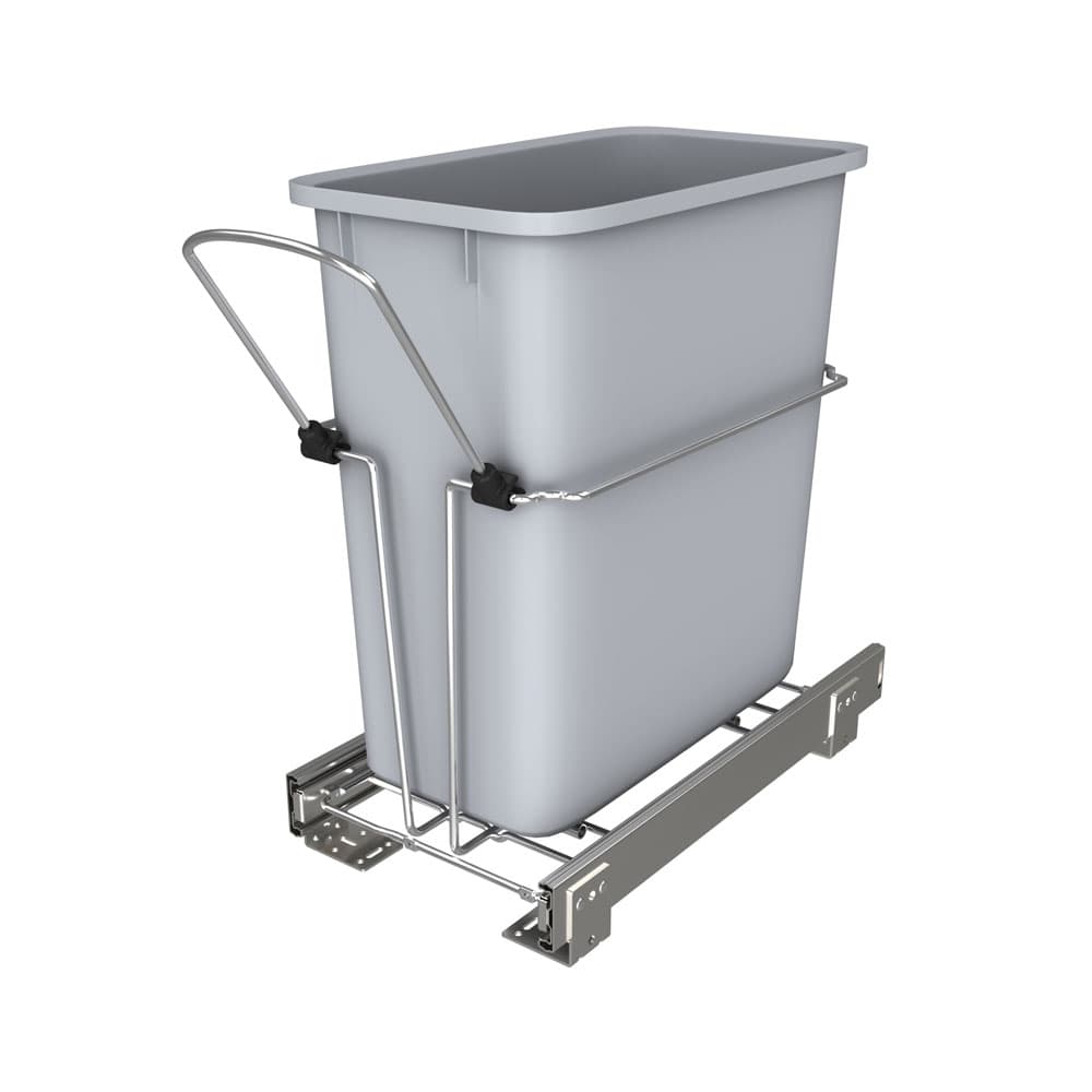Single 20 QT Bottom-Mount Waste Container Pullout, Ball-Bearing for 12" Cabinet Opening, Gray - Main Image