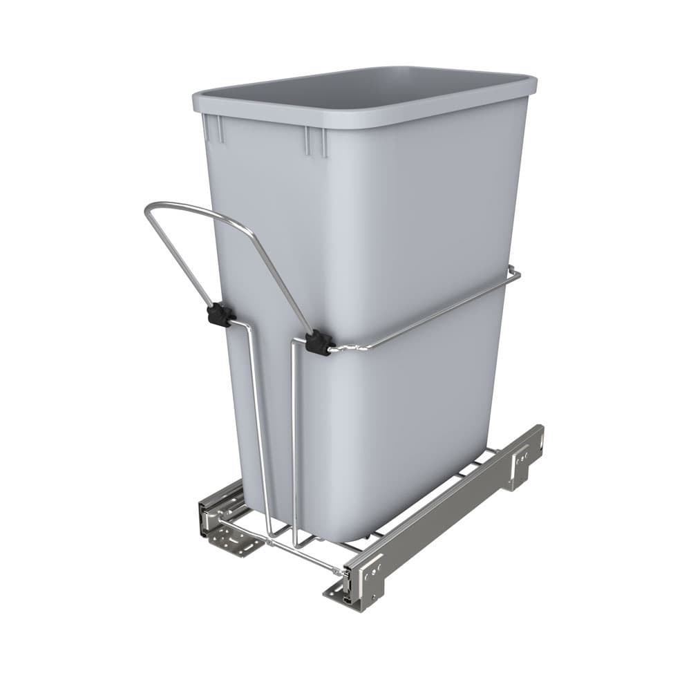 Single 32 QT Bottom-Mount Waste Container Pullout, Ball-Bearing for 12" Base Cabinets, Gray - Main Image