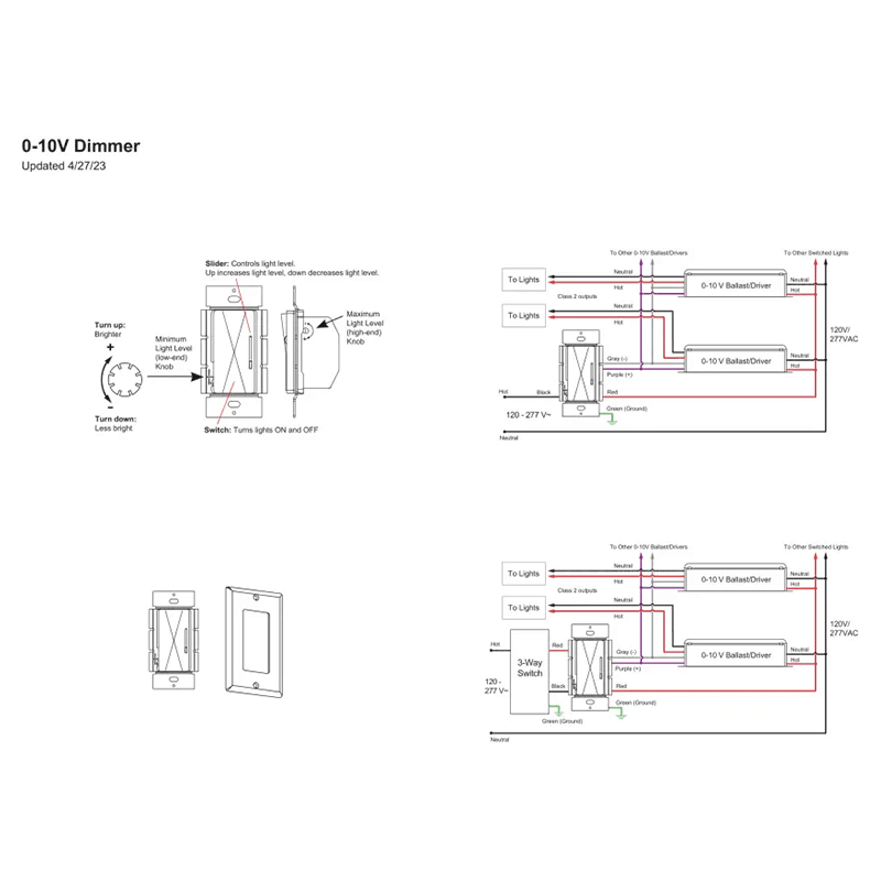 0-10V Deco Wall Dimmer, 1-27/32" White Alt 7 - Image